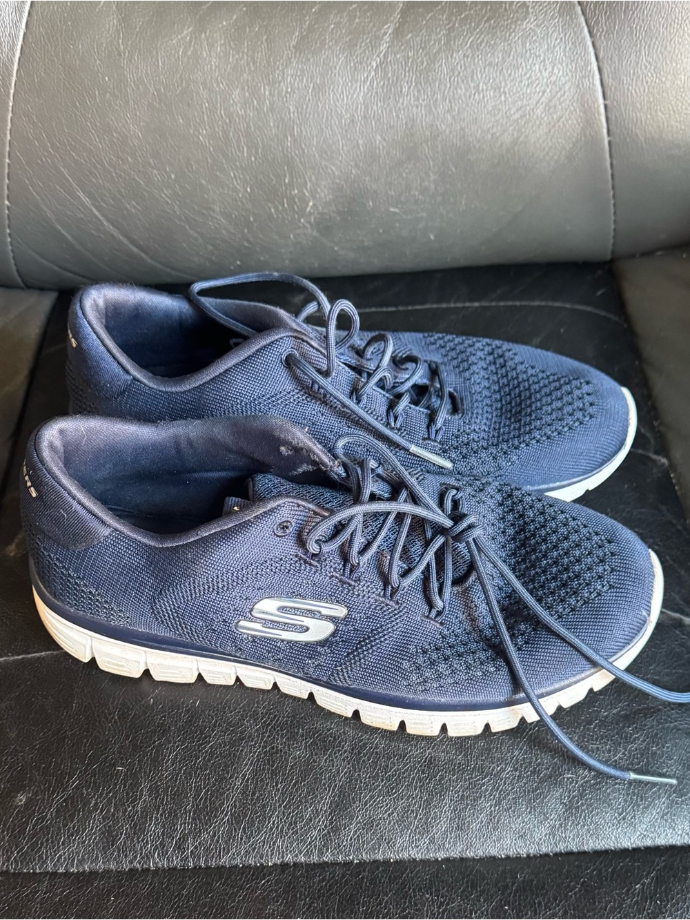 Skechers Men's Navy Knit Lace-Up Sneakers with White Sole
